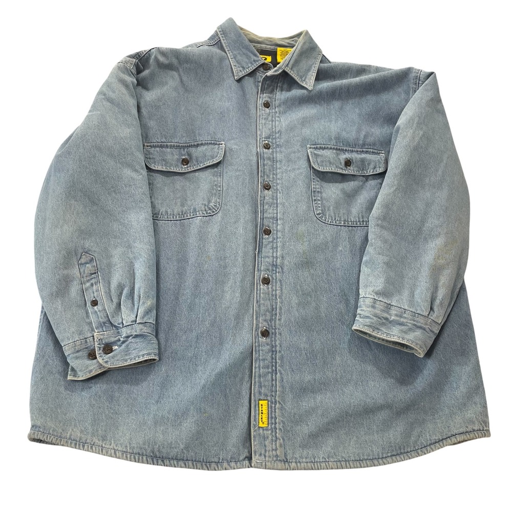 Stanley Mens XXL Denim Shirt Jacket Flannel Lined Workwear Insulated Distressed